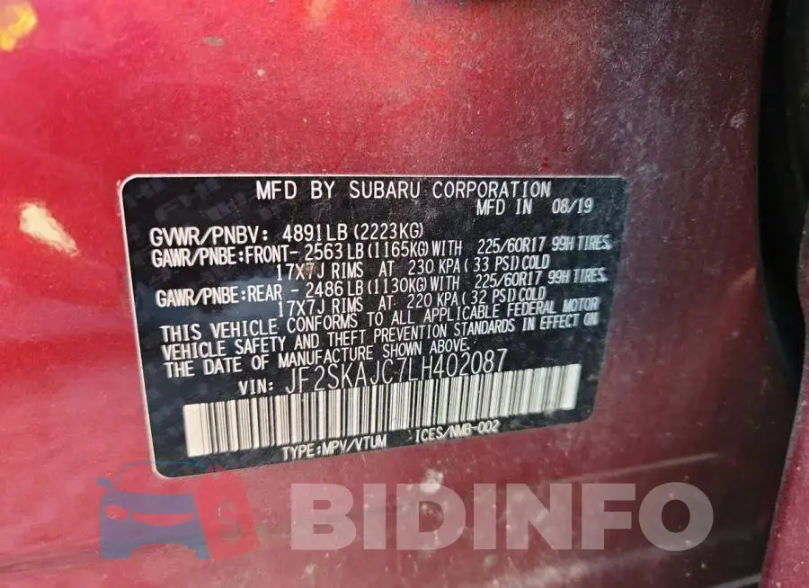 JF2SKAJC7LH402087 Photo# 14