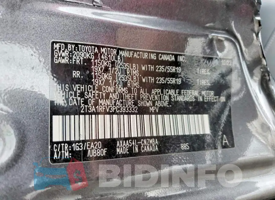 2T3A1RFV3PC393332 Photo# 13