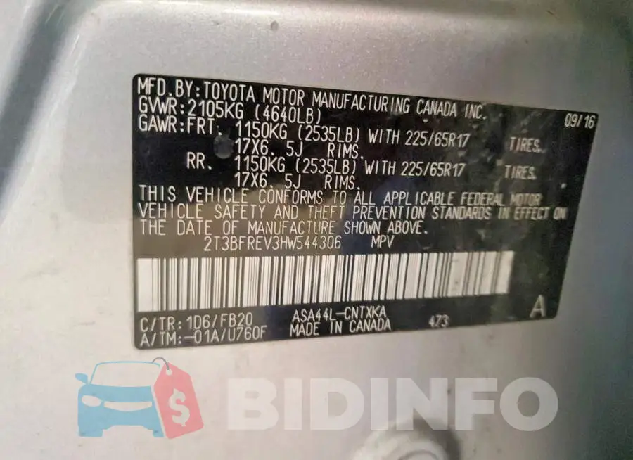2T3BFREV3HW544306 Photo# 12