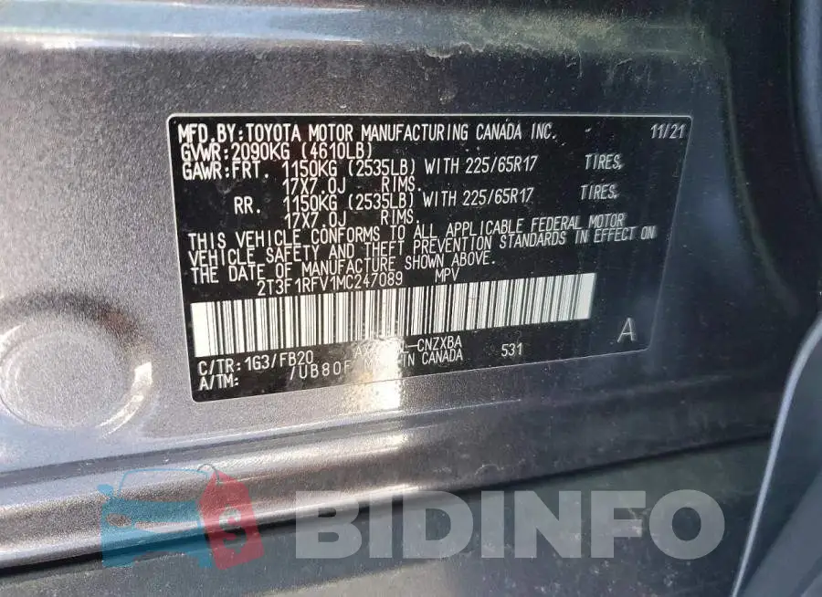 2T3F1RFV1MC247089 Photo# 13
