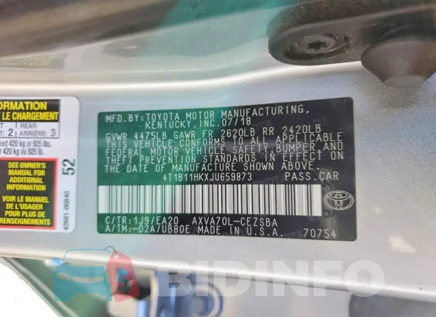 4T1B11HKXJU659873 Photo# 12