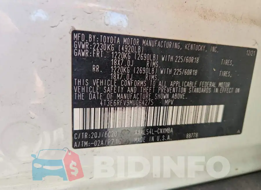 4T3E6RFV9MU064275 Photo# 14