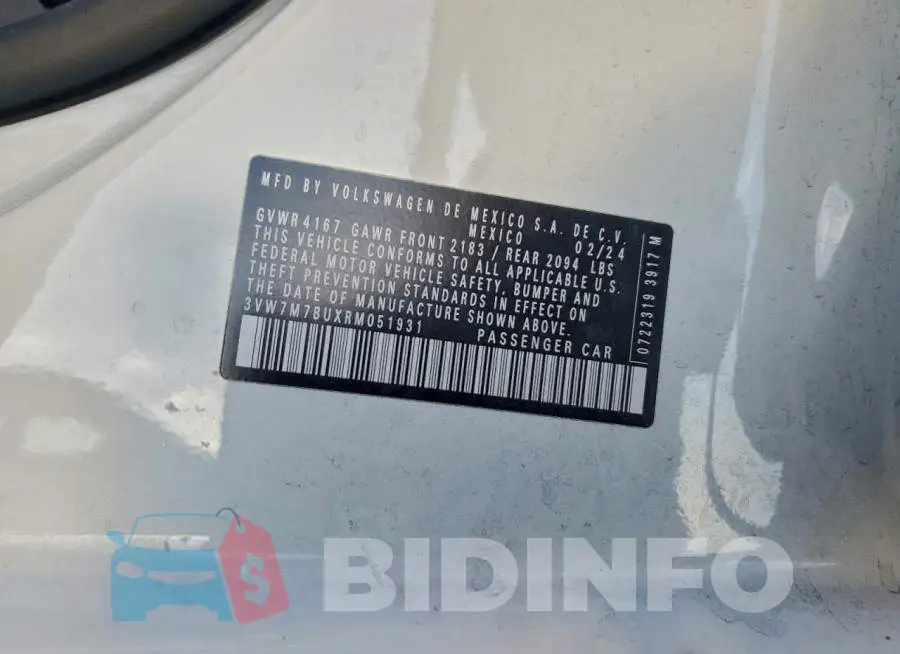 3VW7M7BUXRM051931 Photo# 12