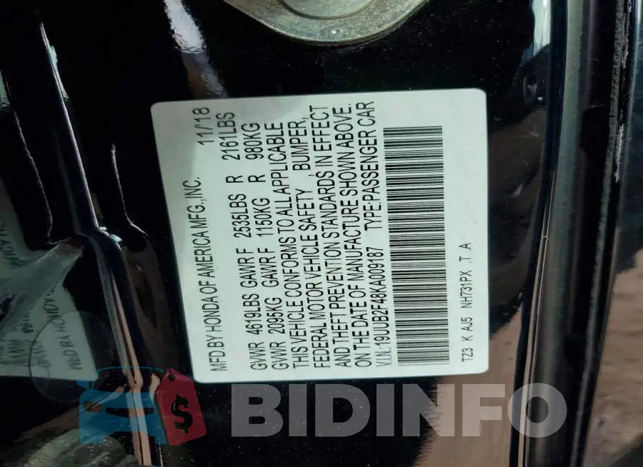 19UUB2F48KA009187 Photo# 13