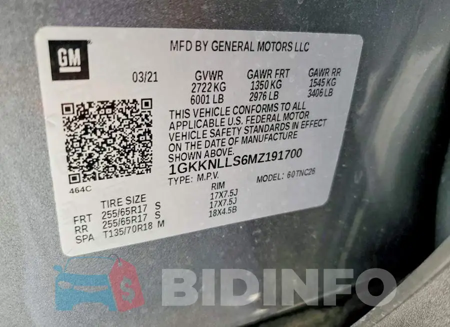 1GKKNLLS6MZ191700 Photo# 12