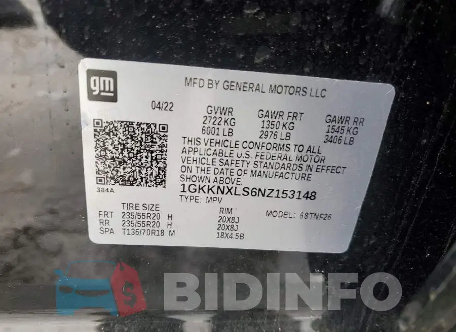 1GKKNXLS6NZ153148 Photo# 13
