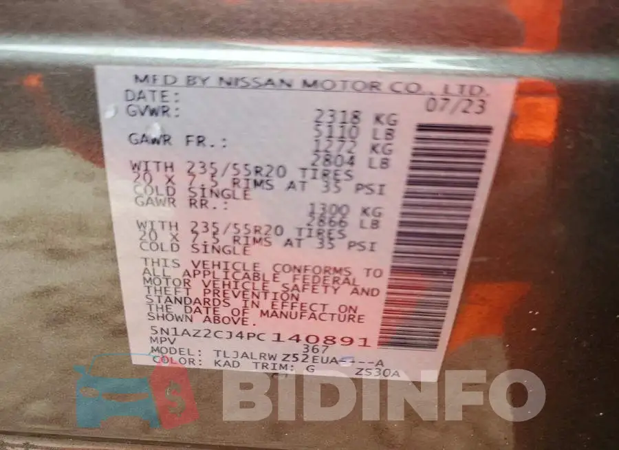 5N1AZ2CJ4PC140891 Photo# 12