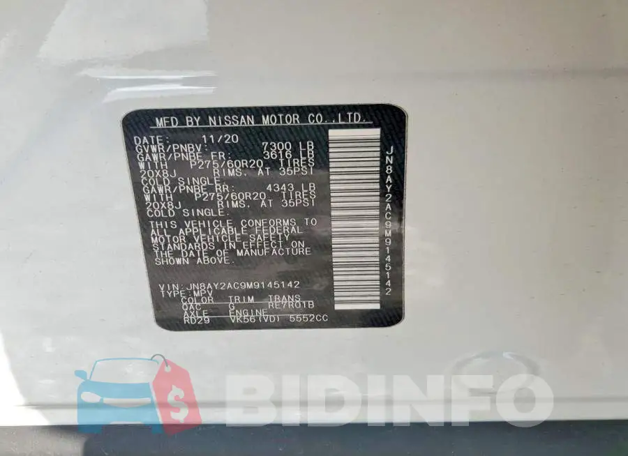 JN8AY2AC9M9145142 Photo# 14