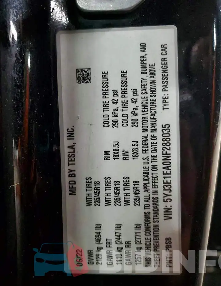 5YJ3E1EA0NF288035 Photo# 12