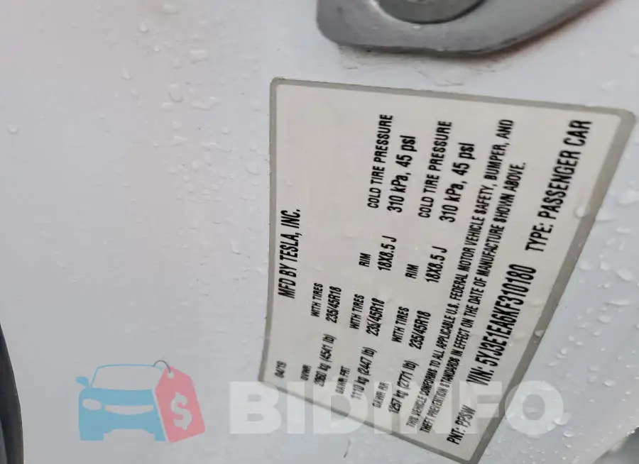 5YJ3E1EA6KF310180 Photo# 12