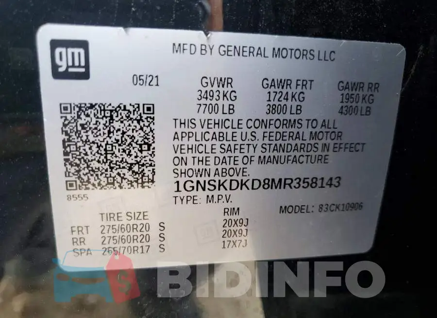 1GNSKDKD8MR358143 Photo# 12