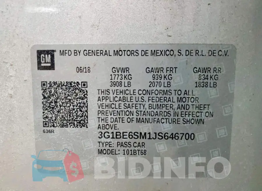 3G1BE6SM1JS646700 Photo# 13