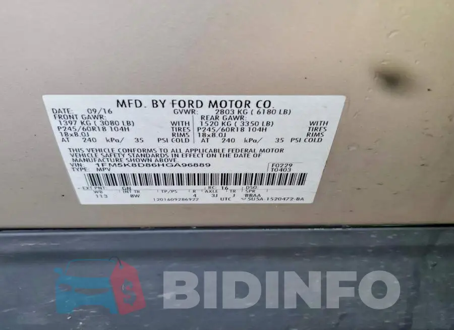 1FM5K8D86HGA96889 Photo# 13