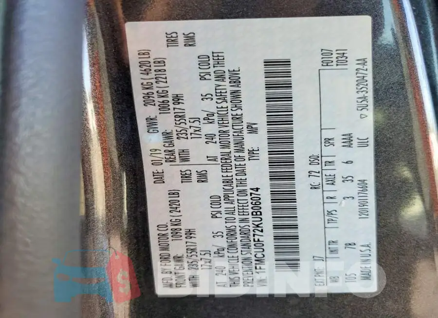 1FMCU0F72KUB06074 Photo# 13