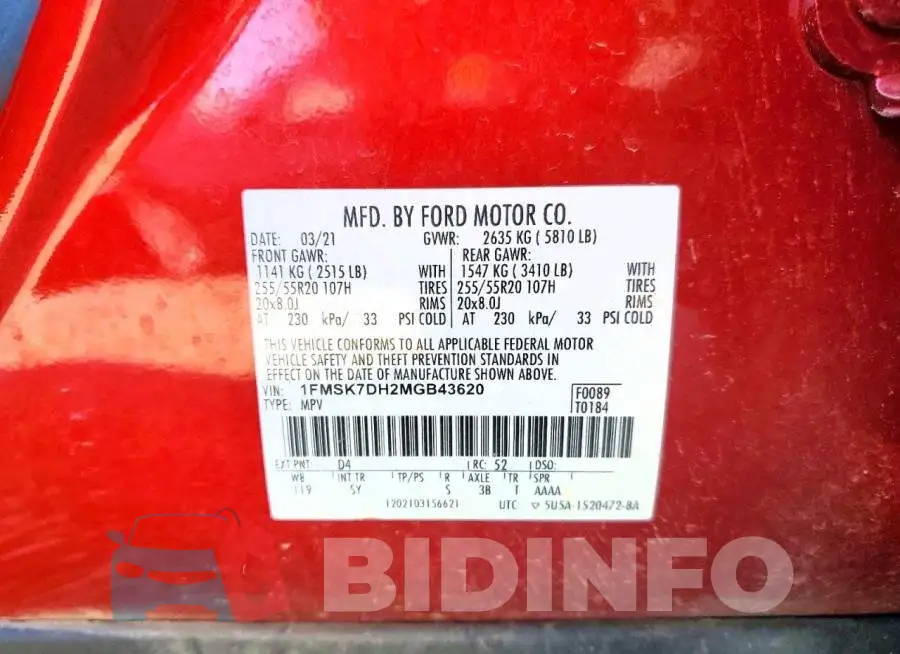 1FMSK7DH2MGB43620 Photo# 13