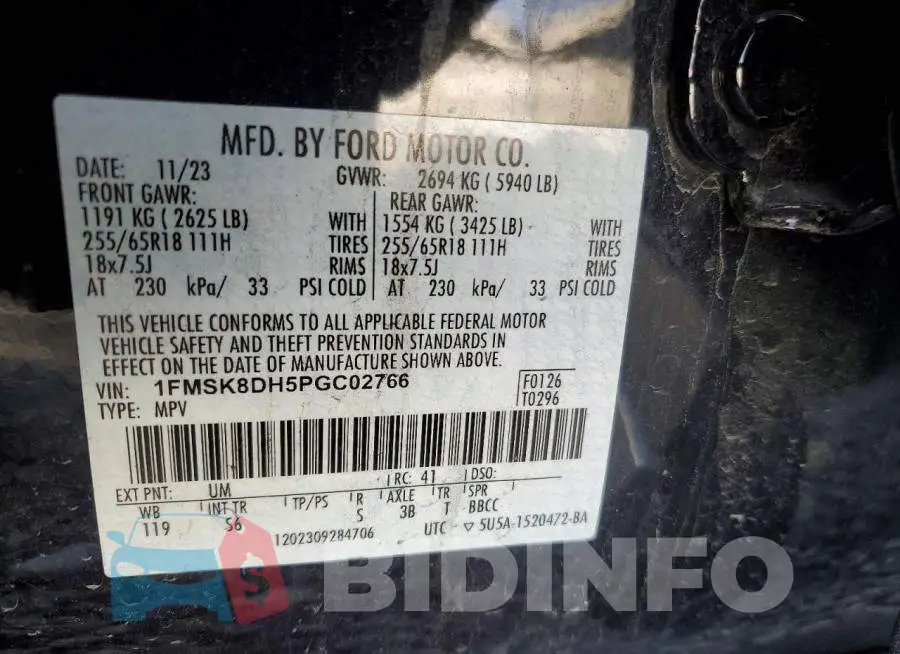 1FMSK8DH5PGC02766 Photo# 14