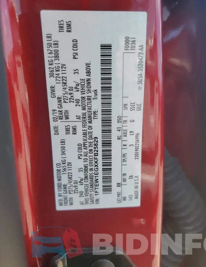 1FTEW1EGXKFB25829 Photo# 12