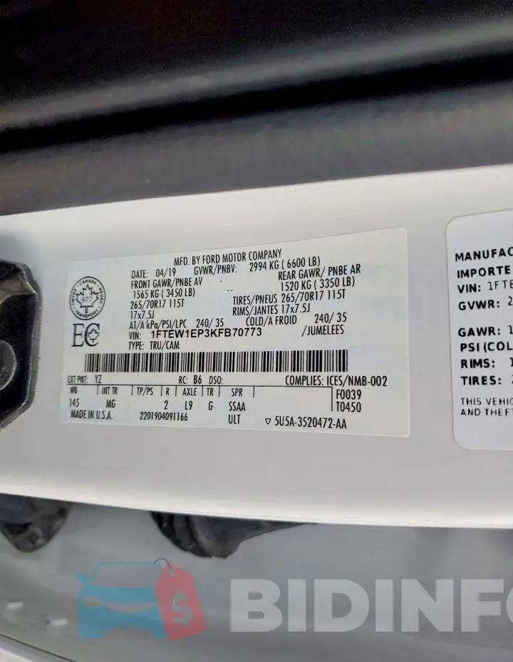 1FTEW1EP3KFB70773 Photo# 12