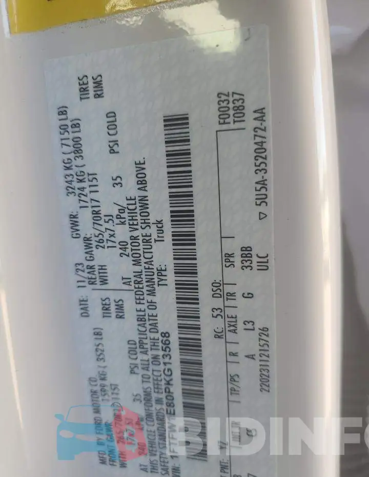 1FTFW1E80PKG13568 Photo# 12