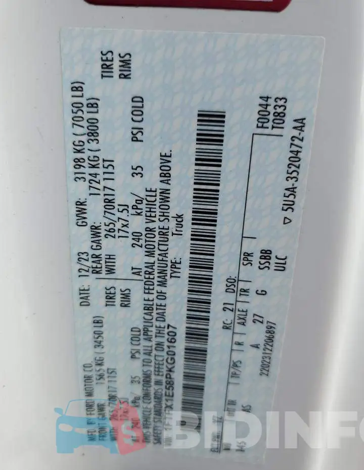 1FTFX1E58PKG01607 Photo# 12