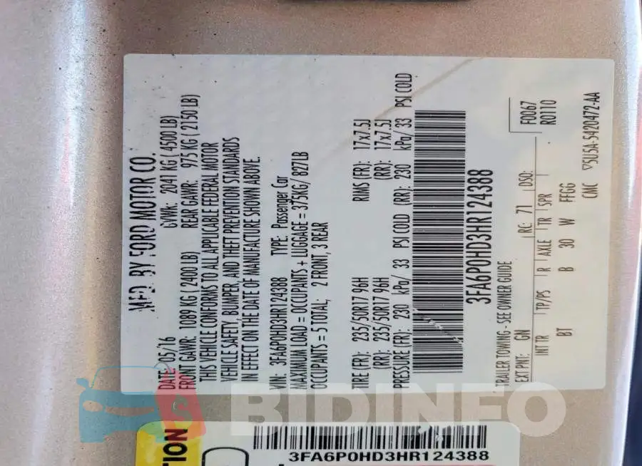 3FA6P0HD3HR124388 Photo# 12