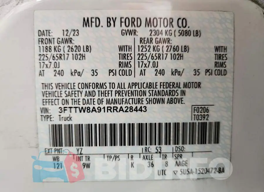 3FTTW8A91RRA28443 Photo# 13