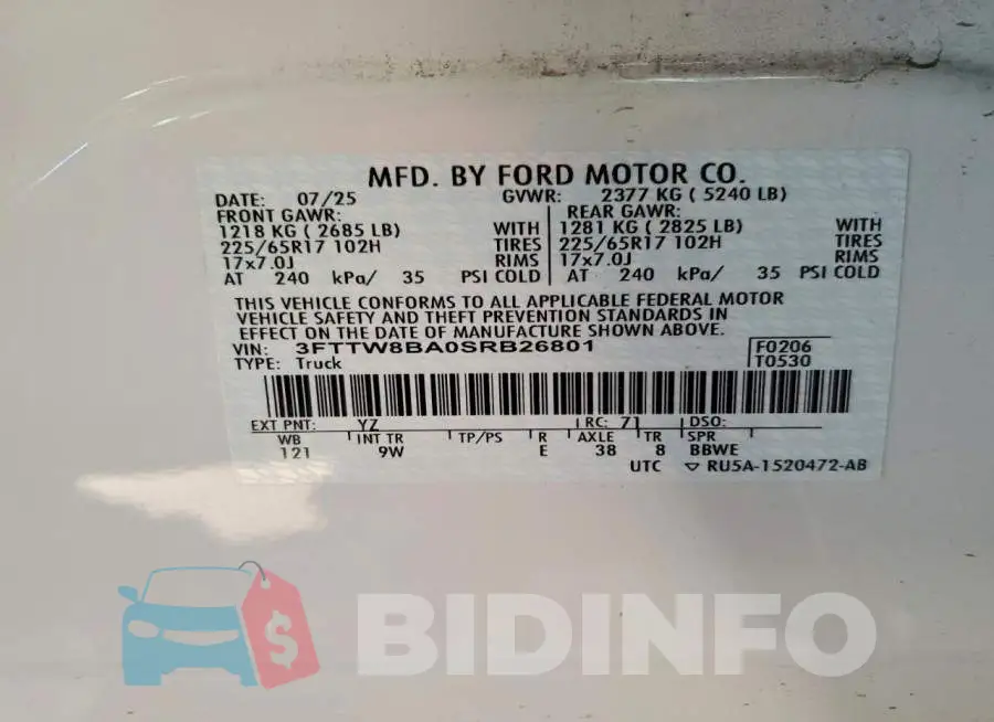 3FTTW8BA0SRB26801 Photo# 12