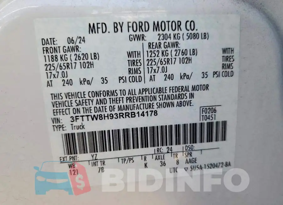 3FTTW8H93RRB14178 Photo# 12