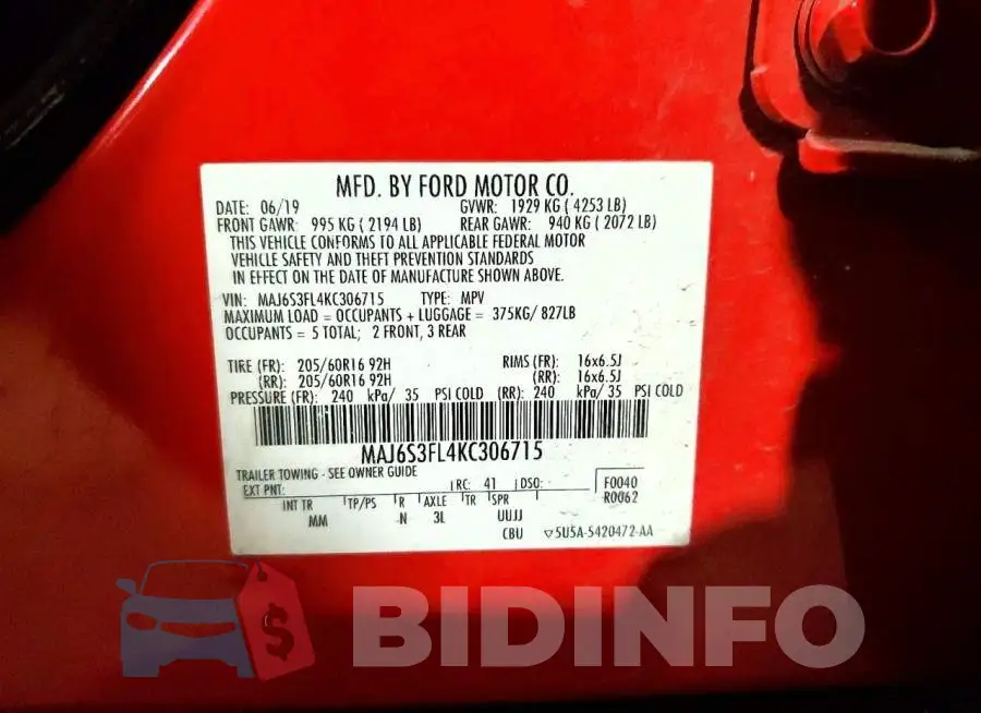 MAJ6S3FL4KC306715 Photo# 14