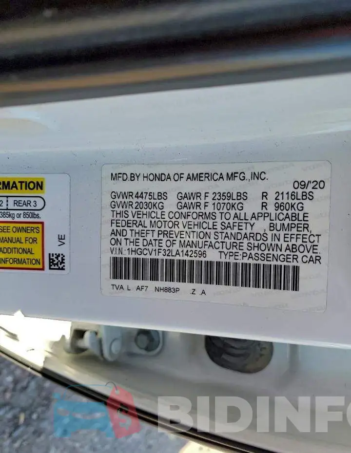1HGCV1F32LA142596 Photo# 12
