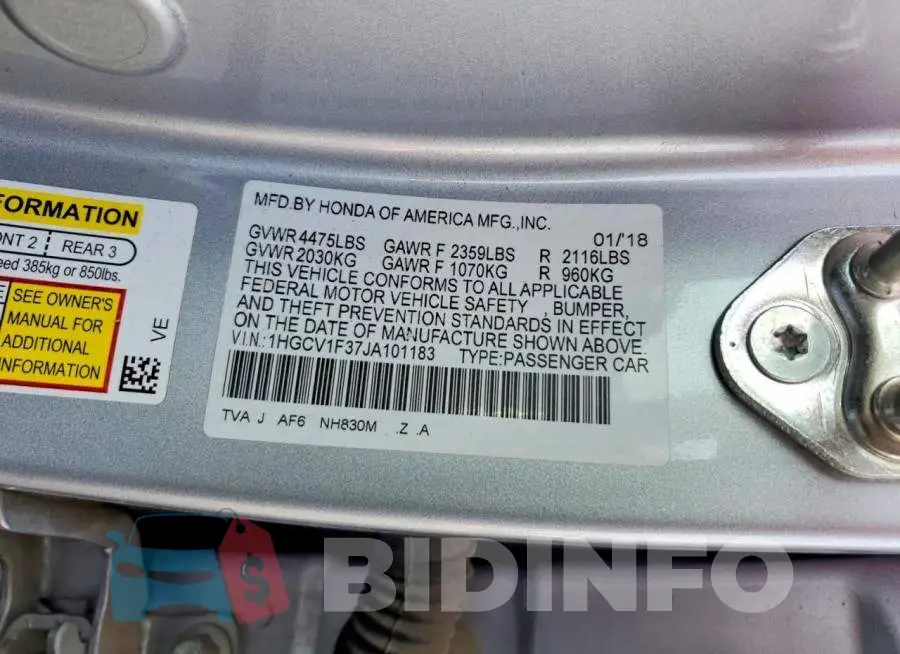 1HGCV1F37JA101183 Photo# 12