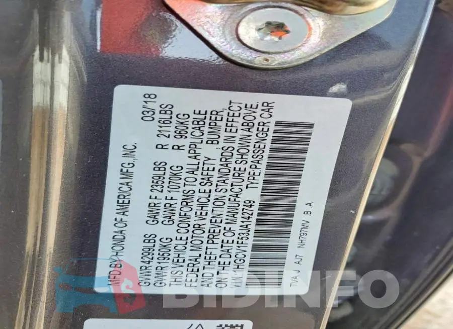 1HGCV1F53JA142749 Photo# 12