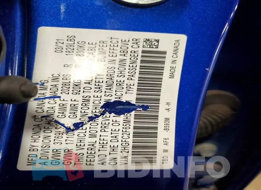 2HGFC2F65MH551911 Photo# 13