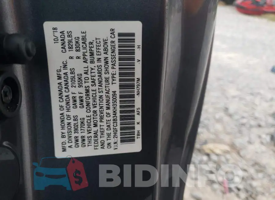 2HGFC3B34KH350094 Photo# 12
