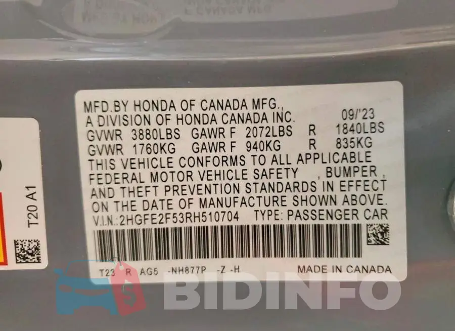 2HGFE2F53RH510704 Photo# 13