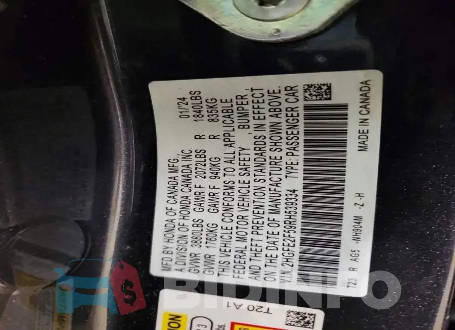 2HGFE2F59RH539334 Photo# 13