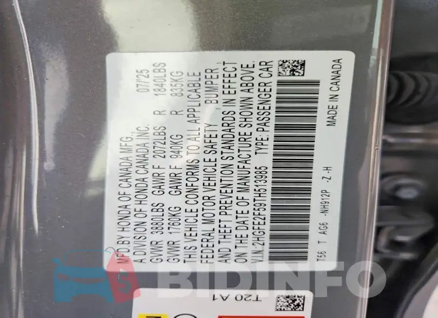 2HGFE2F59TH513985 Photo# 13