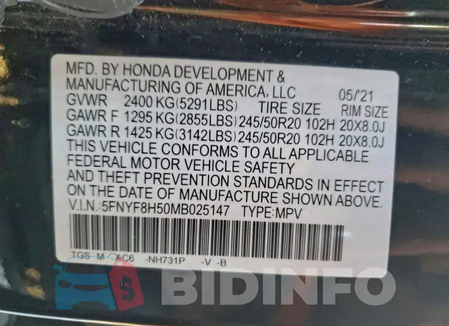 5FNYF8H50MB025147 Photo# 13