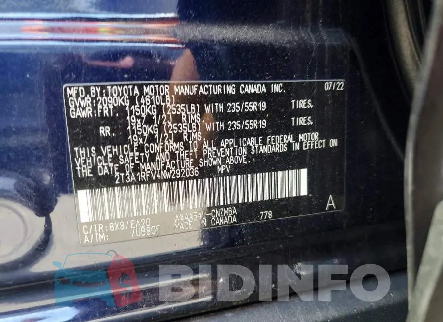 2T3A1RFV4NW292036 Photo# 13