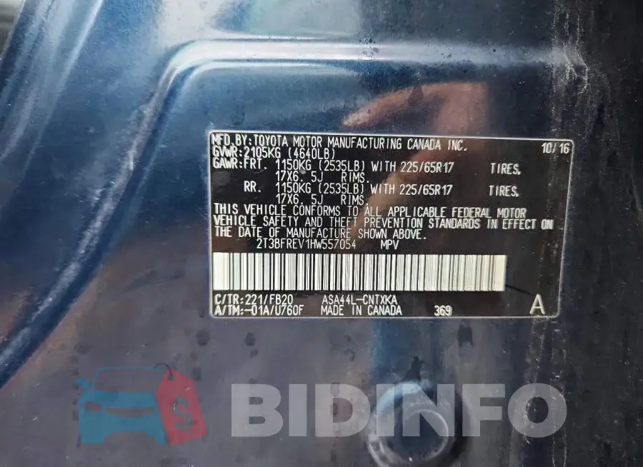 2T3BFREV1HW557054 Photo# 12