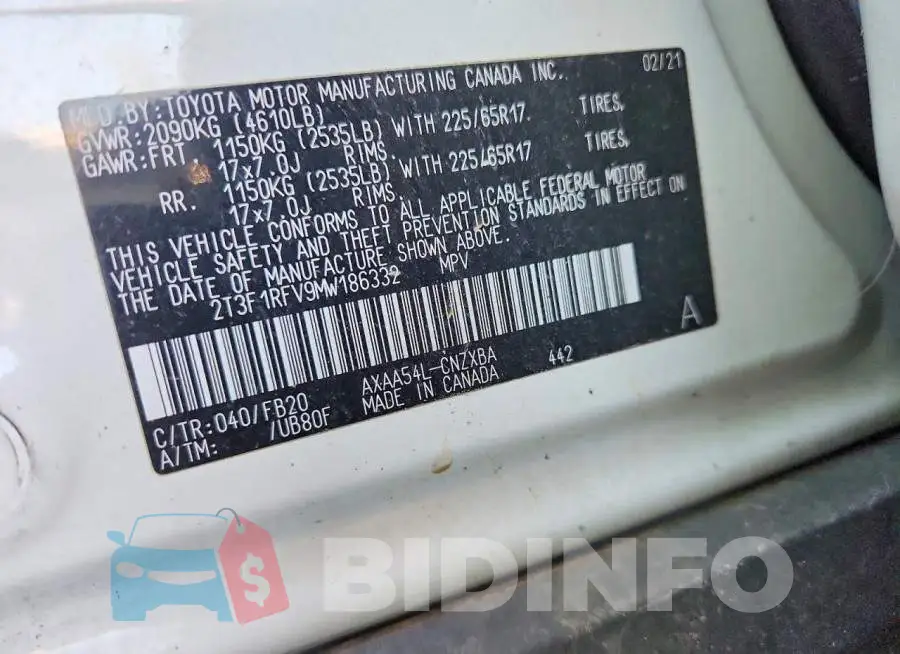 2T3F1RFV9MW186332 Photo# 12