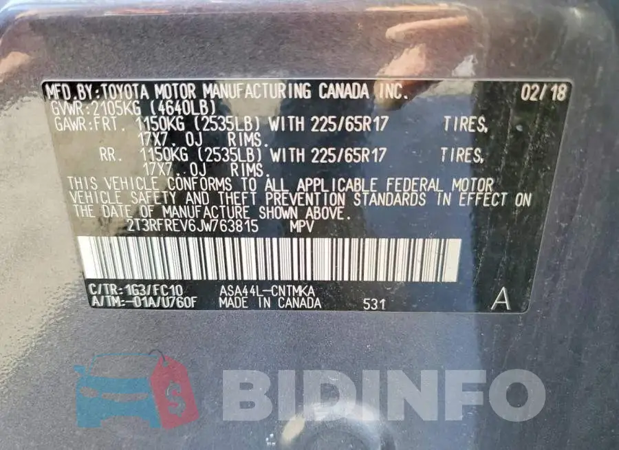2T3RFREV6JW763815 Photo# 13
