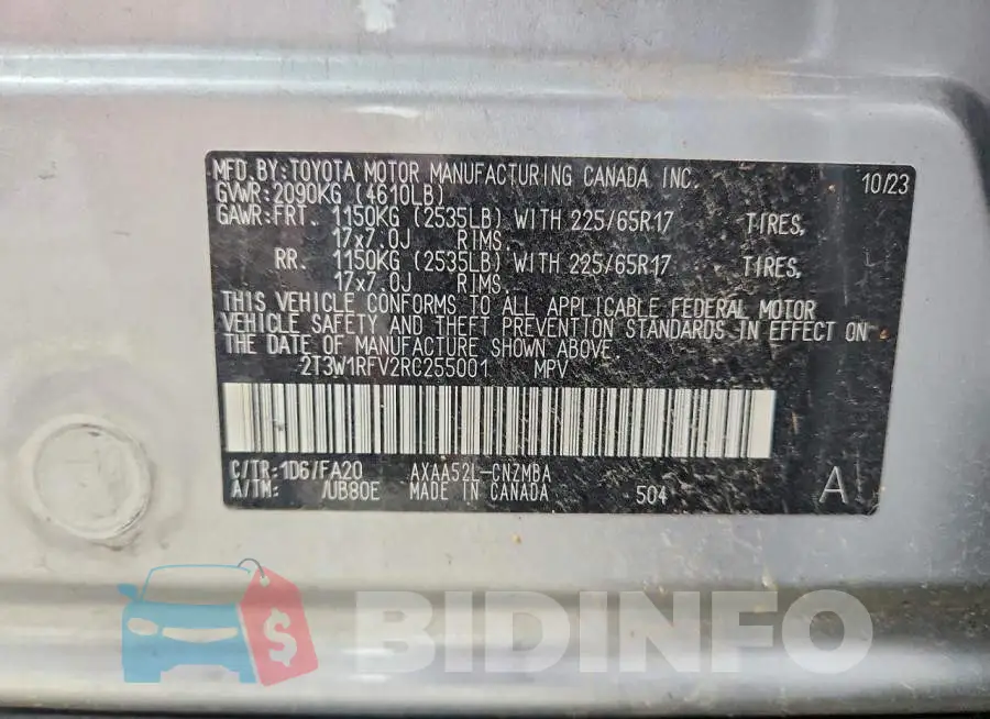 2T3W1RFV2RC255001 Photo# 12