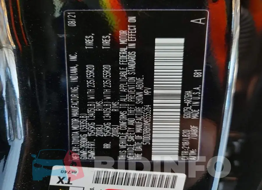 5TDDZRBHXMS555264 Photo# 14