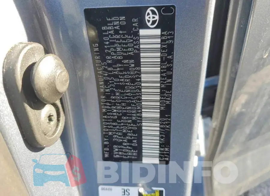 5YFB4MDE3SP304278 Photo# 13