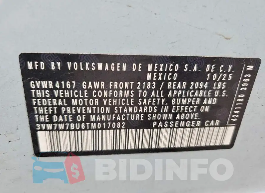 3VW7W7BU6TM017082 Photo# 12