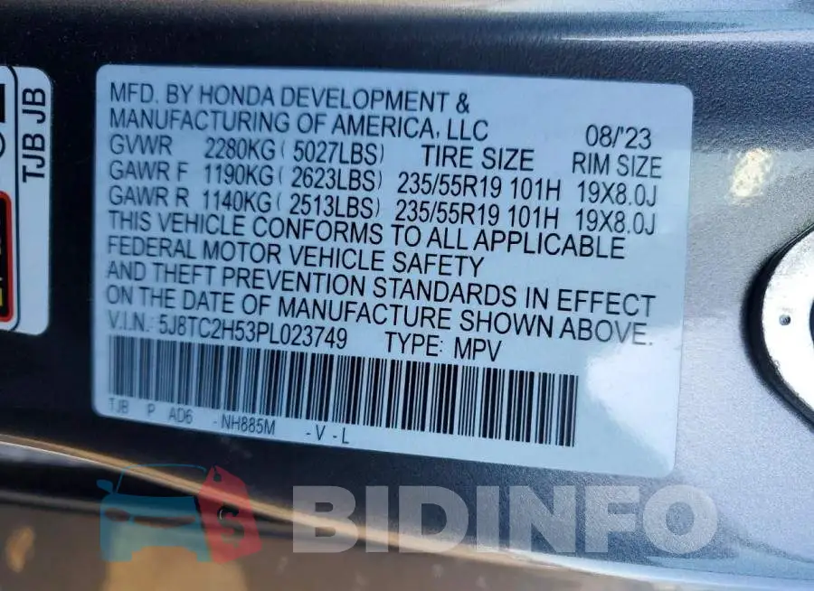 5J8TC2H53PL023749 Photo# 13