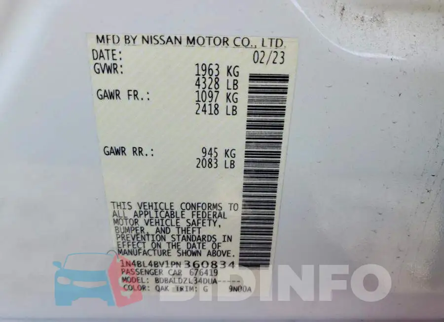 1N4BL4BV1PN360834 Photo# 12