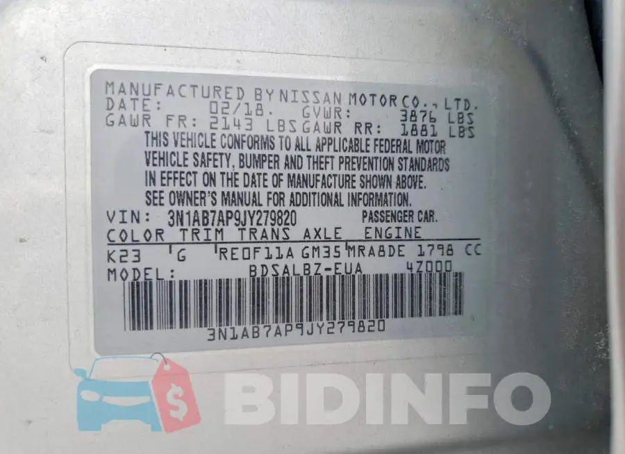 3N1AB7AP9JY279820 Photo# 12