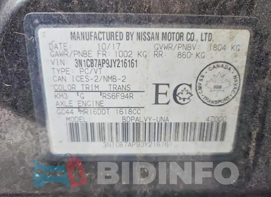 3N1CB7AP9JY216161 Photo# 12